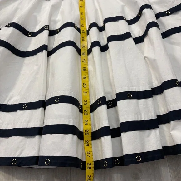 Cache Skirt Women White Navy Stripe A-Line Midi Skirt Cotton Size 10 - Picture 9 of 14